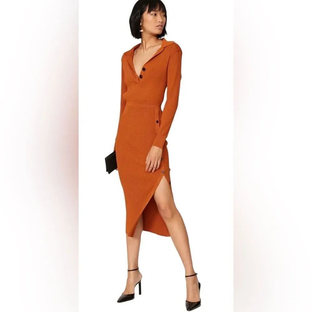 Self-Portrait Cinnamon Bodycon Ribbed Midi Dress Size XL